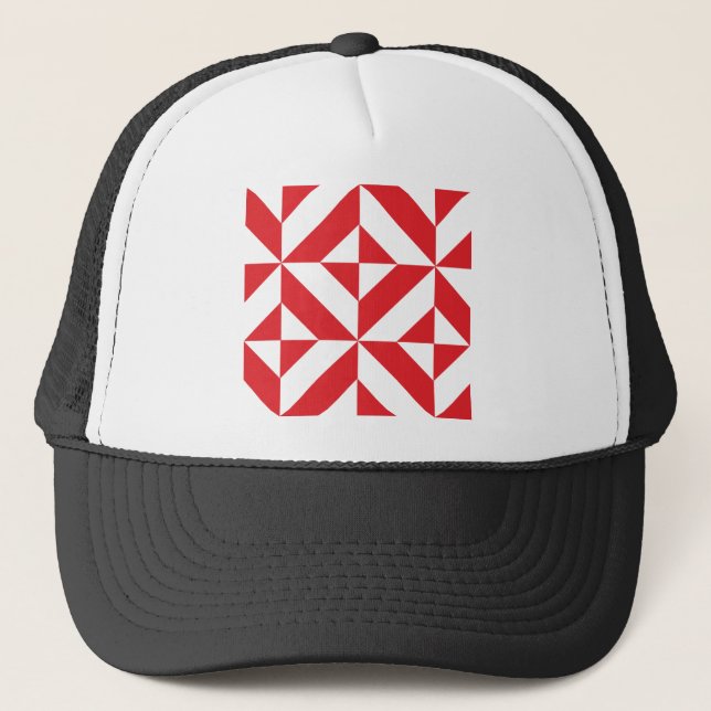 Cherry Red Geometric Deko Cube Pattern Truckerkappe (Vorderseite)