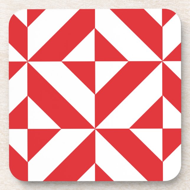 Cherry Red Geometric Deko Cube Pattern Untersetzer (Vorderseite)