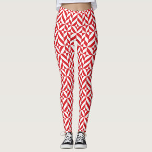 Cherry Red Geometric Muster Leggings