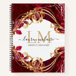 Cherry Red & Gold Monogram Name Script Notebook Notizbuch