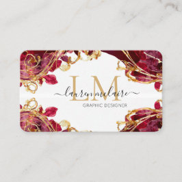 Cherry Red & Gold Monogram Script Visitenkarte