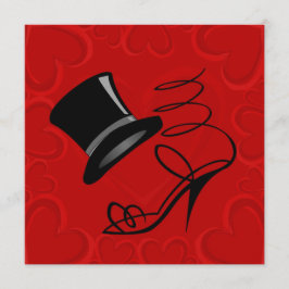 Cherry Red Hearts Top Hat und High Heels laden Einladung