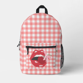 Cherry Red Lips Coquette Druck Schnürung Rucksack