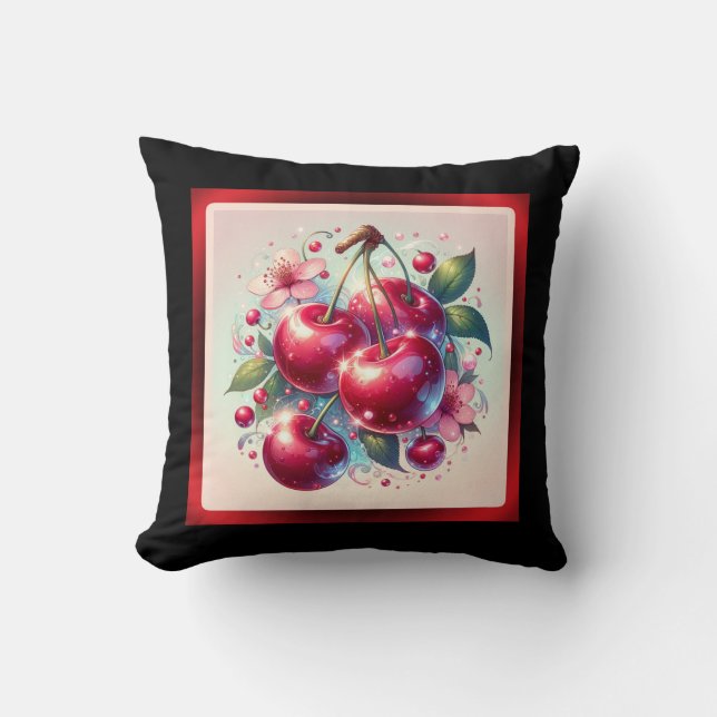 Cherry Red Niedlich Cherries Floral Girly Pink Kissen (Vorderseite)