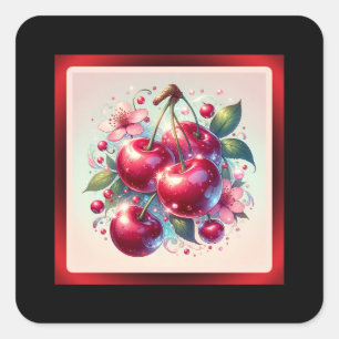 Cherry Red Niedlich Cherries Floral Girly Pink Quadratischer Aufkleber