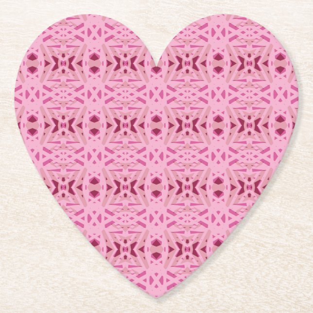 Cherry Red Pink Geometric Valentine's Day Heart Untersetzer (Vorderseite)