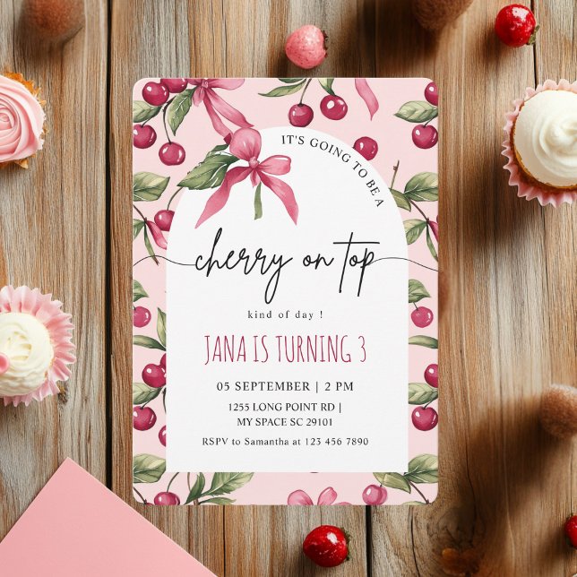 Cherry Red & Pink Kindergeburtstag Einladung (Von Creator hochgeladen)