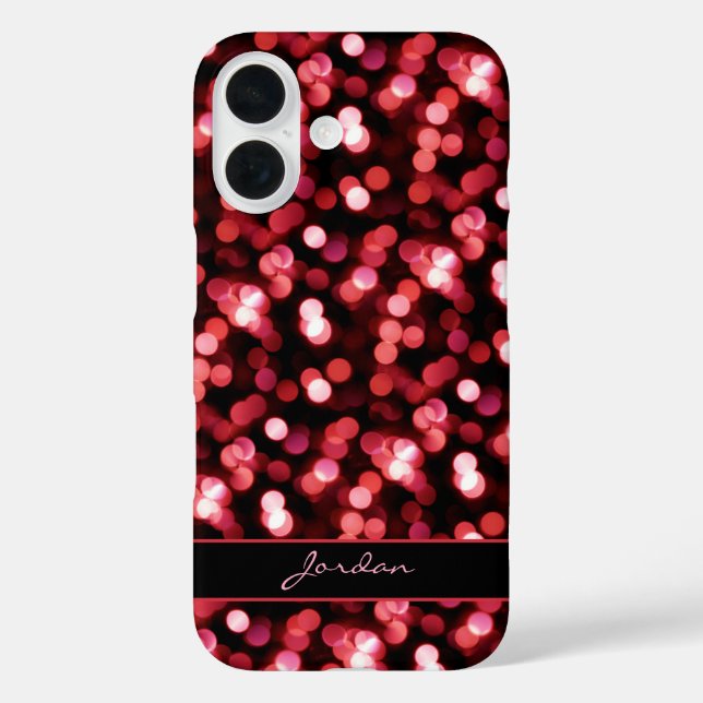 Cherry Red Sparkle Lights w/ Name Case-Mate iPhone Hülle (Rückseite)