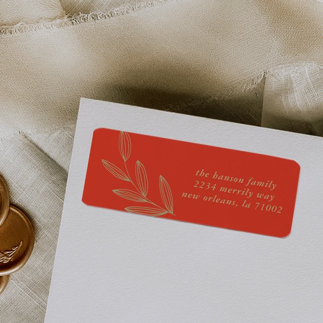 Cherry Red Sprout Rücksendeadresse (Hand-drawn sprout botanical red return address label.)