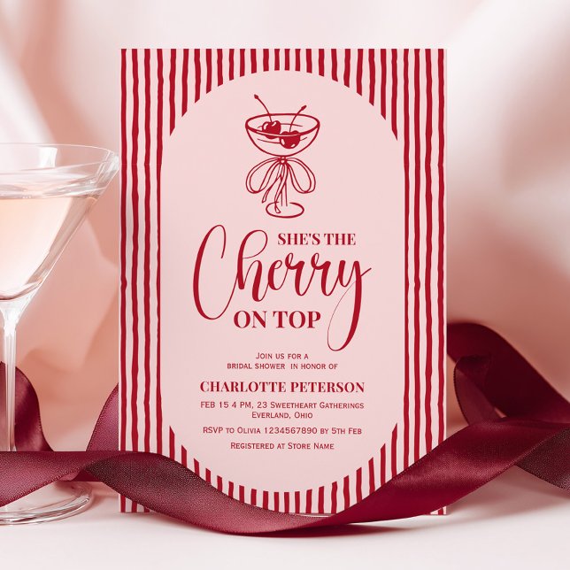 Cherry Red Stripes Bridal Shower Einladung (Von Creator hochgeladen)