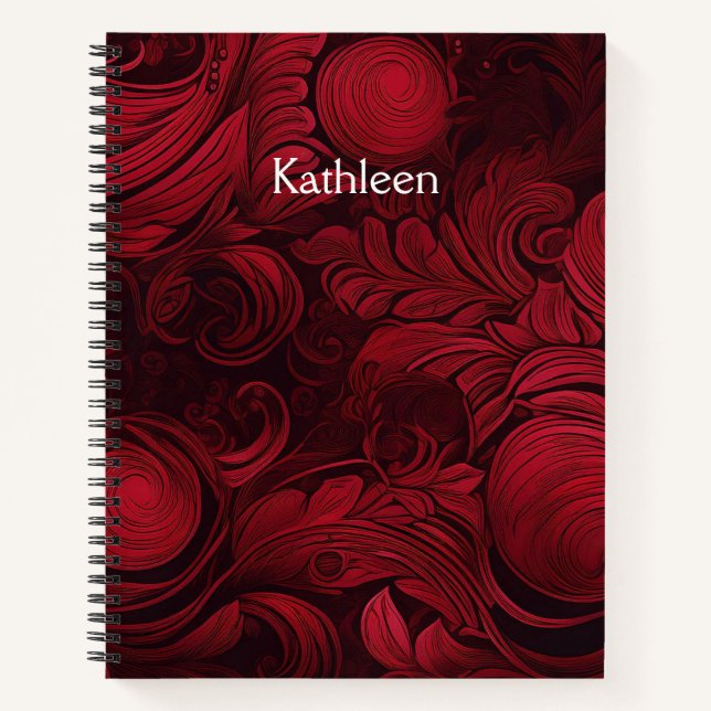 Cherry Red Swirl Feminine Personalisiert Notizbuch (Vorderseite)