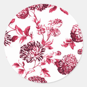 Cherry Red Vintag Floral Toile No.2 Runder Aufkleber