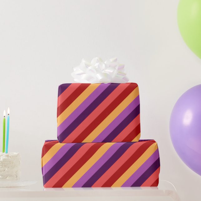 Cherry Red Violet Stripes Wrapping Paper Geschenkpapier (Partygeschenke)