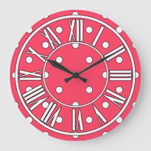 Cherry Red Wall Clock with Dots Große Wanduhr