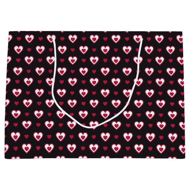 Cherry Red & White Double Hearts Gemustert Große Geschenktüte (Vorderseite)
