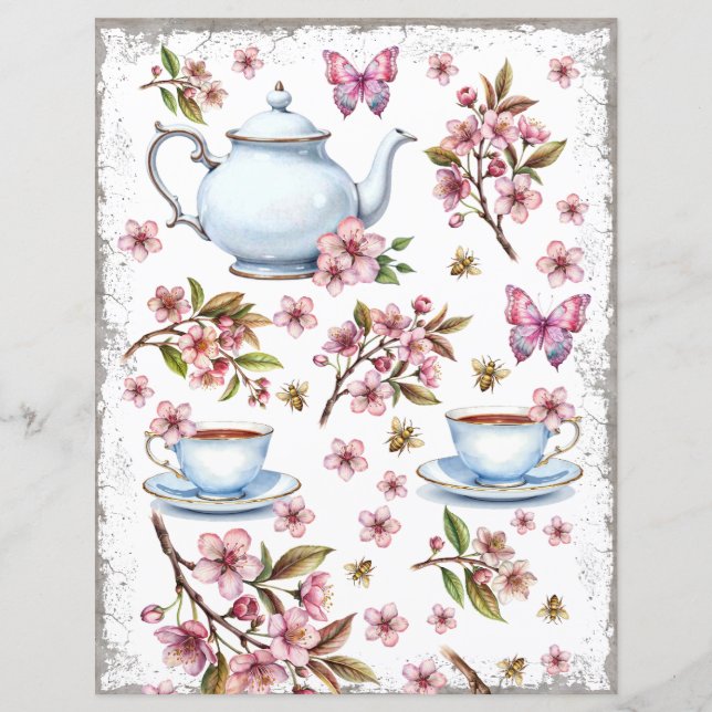 Cherry rosa Blume Blume Feld mit Tee (Vorderseite)