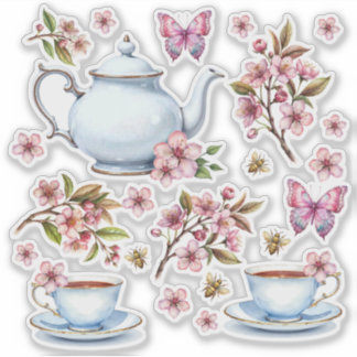 Cherry rosa Blume Blume Feld mit Tee Aufkleber