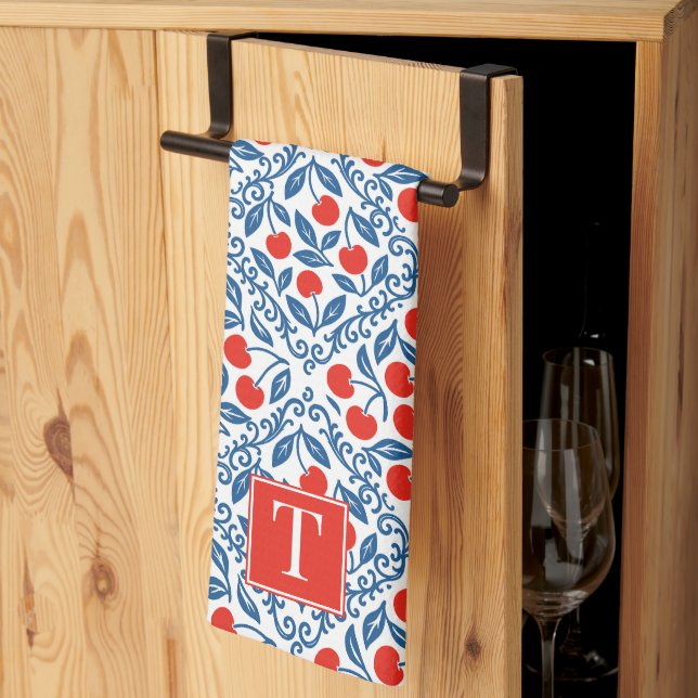 Cherry Rustic Farmhouse French Country Monogram Geschirrtuch (Drittel gefaltet)