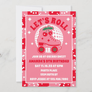 Cherry Skate Retro Roller Skaten Geburtstag Einladung