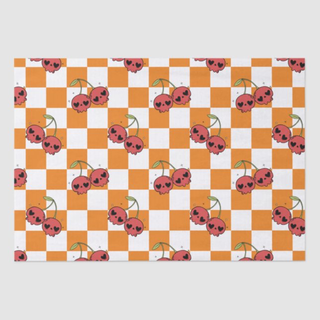 Cherry Skull Checkerboard - Alt ästhetisch Seidenpapier (Vorderseite)