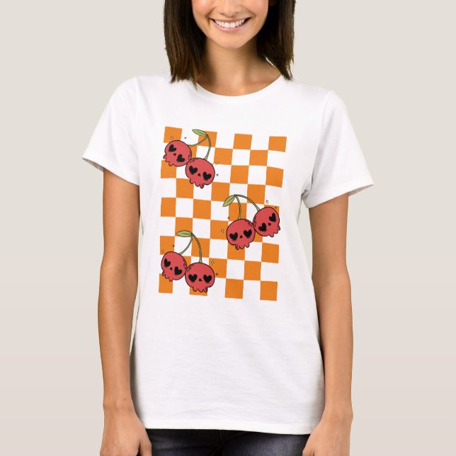 Cherry Skull Checkerboard - süß, aber tödlich T-Shirt (Vorderseite)
