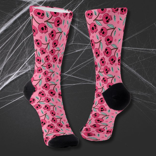 Cherry Skull Retro Valentine's Day Groovy Girly Socken (Von Creator hochgeladen)