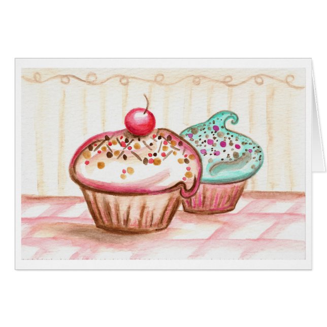 Cherry Sprinkle Cupcakes Card (Vorderseite (Horizontal))