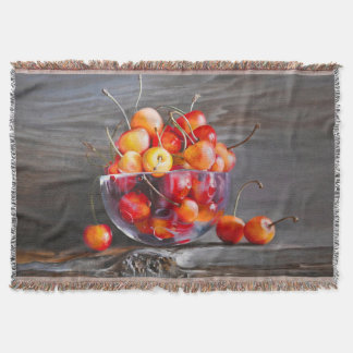 Cherry Still Life in Glass Stretched Canvas Print Decke