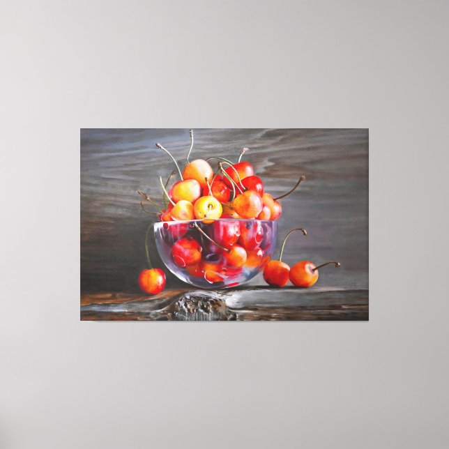 Cherry Still Life in Glass Stretched Canvas Print Leinwanddruck (Vorderseite)