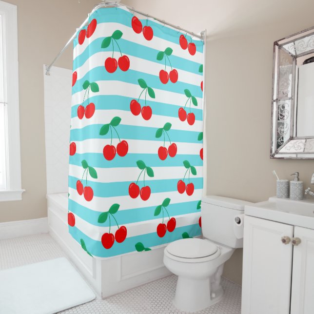 Cherry Stripe Muster - Retro Fruit Gift & Decke Duschvorhang (Beispiel)