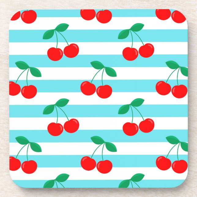 Cherry Stripe Muster - Retro Fruit Gift & Decke Getränkeuntersetzer (Vorderseite)