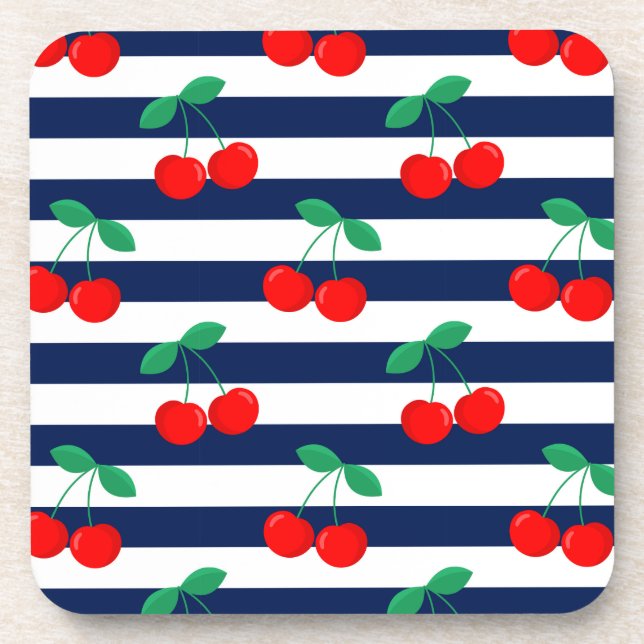 Cherry Stripe Muster - Retro Fruit Gift & Decke Getränkeuntersetzer (Vorderseite)