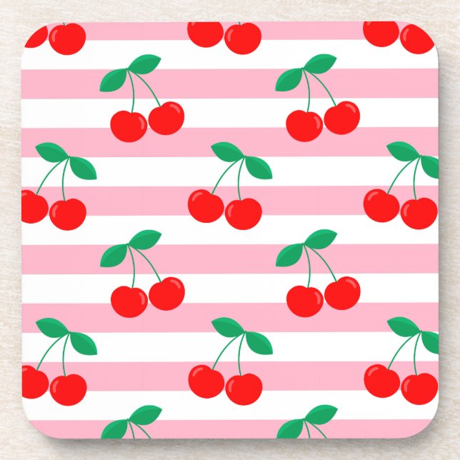 Cherry Stripe Muster - Retro Fruit Gift & Decke Getränkeuntersetzer (Vorderseite)