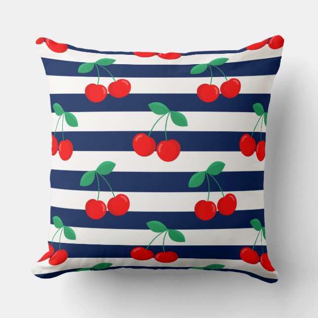 Cherry Stripe Muster - Retro Fruit Gift & Decke Kissen (Vorderseite)