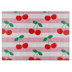 Cherry Stripe Muster - Retro Fruit Gift & Decke Schneidebrett