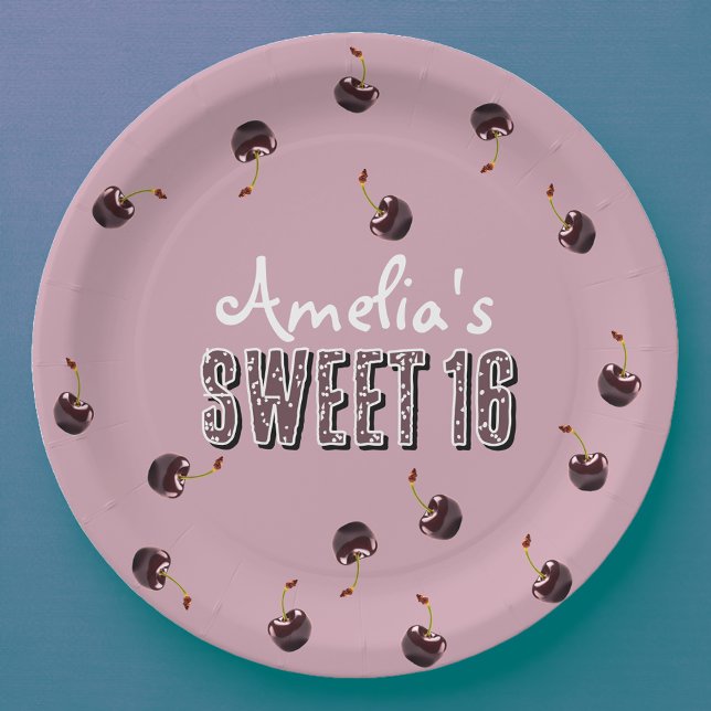 Cherry Sweet 16 Personalisiertes Party Pappteller (Von Creator hochgeladen)