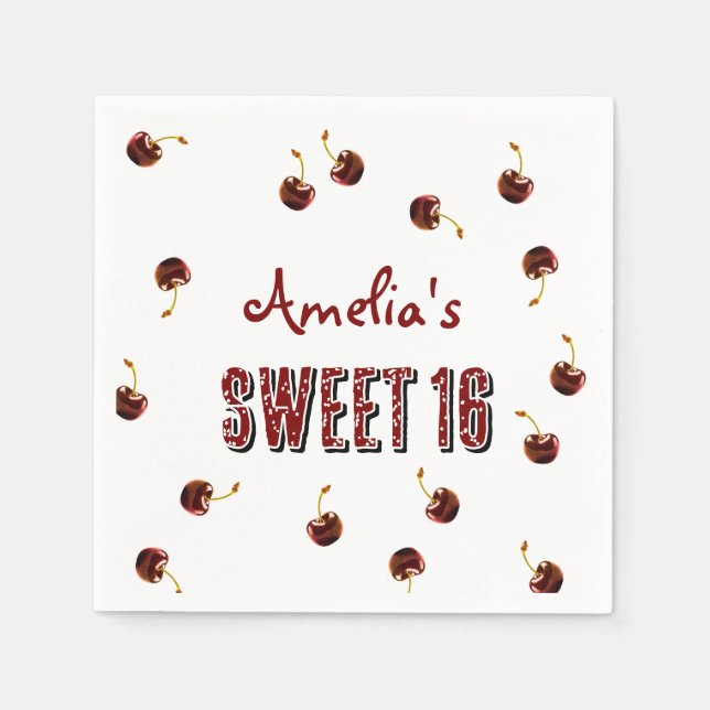 Cherry Sweet 16 Personalisiertes Party Serviette (Vorderseite)