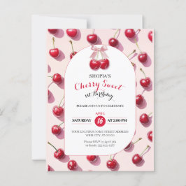 Cherry Sweet 1. Geburtstag Einladung Postkarte