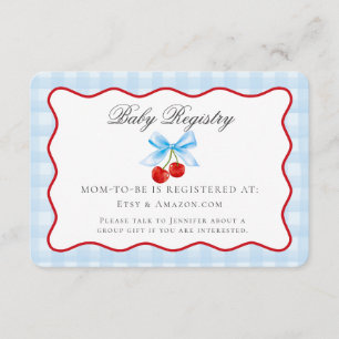 Cherry Sweet Blue Coquette Bow Baby Registry Card Begleitkarte