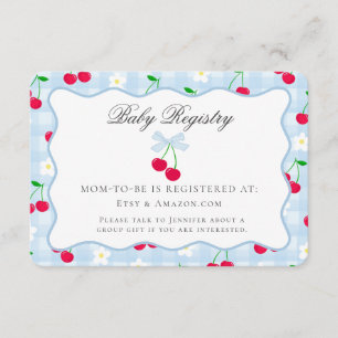 Cherry Sweet Blue Coquette Bow Baby Registry Card Begleitkarte