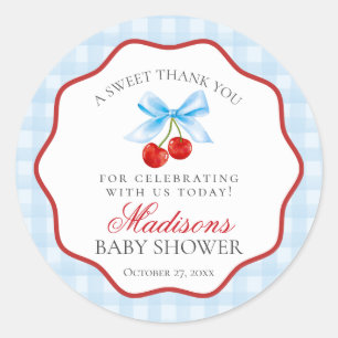Cherry Sweet Blue Coquette Bow Baby Shower Circle Runder Aufkleber