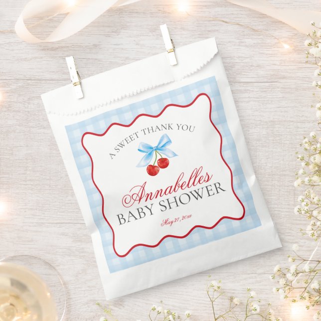 Cherry Sweet Blue Coquette Bow Baby Shower Dessert Geschenktütchen (Ausgeschnitten)