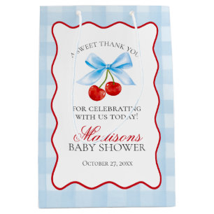 Cherry Sweet Blue Coquette Bow Baby Shower Favorit Mittlere Geschenktüte