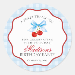 Cherry Sweet Blue Coquette Bow Birthday Circle Runder Aufkleber