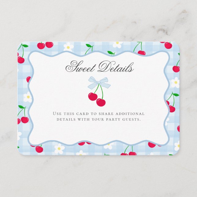 Cherry Sweet Blue Coquette Bow Details Karte einfü (Vorderseite)