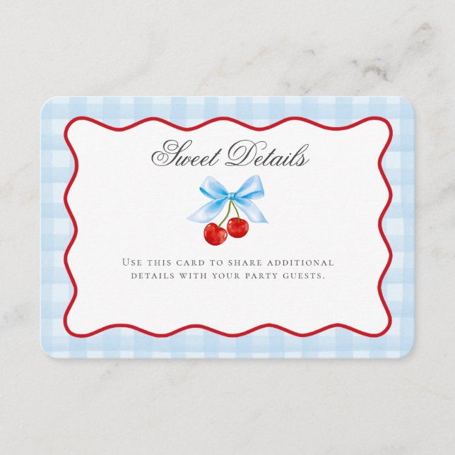Cherry Sweet Blue Coquette Bow Details Karte einfü (Vorderseite)