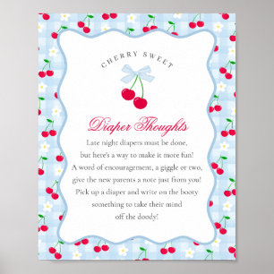 Cherry Sweet Blue Coquette Bow Diaper Gedanken Poster