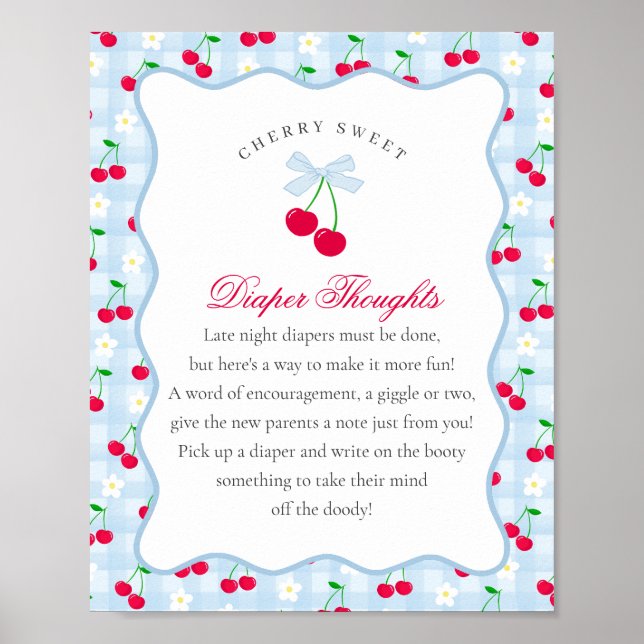 Cherry Sweet Blue Coquette Bow Diaper Gedanken Poster (Vorne)