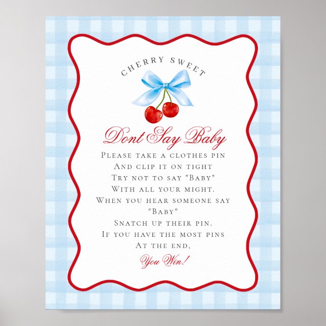 Cherry Sweet Blue Coquette Bow Dont Say Baby-Zeich Poster (Vorne)