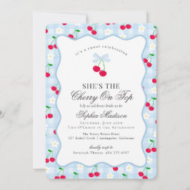 Cherry Sweet Blue Coquette Gingham Brautparty Einladung